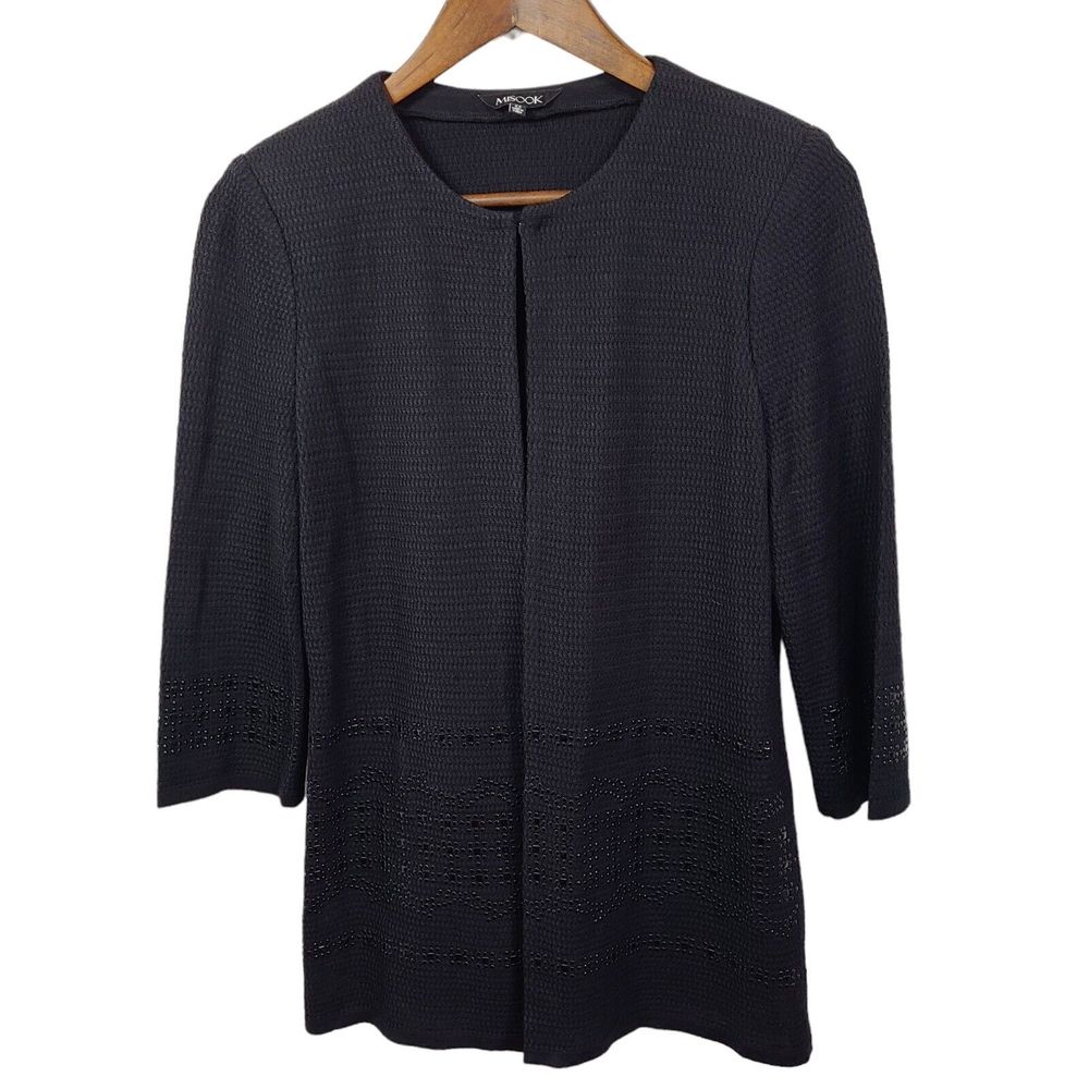 Misook Black Long Line Paillette Cardigan Womens Small